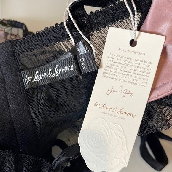 For Love & Lemons Clara Floral Embroidered Cutout Ruffle Black Bodysuit Size XXS - Picture 8 of 9